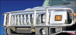 Real Wheels Hummer H2 & SUT Stainless Steel Single Tier, Wrap Around Brush Guard Without Inserts