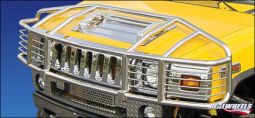 Real Wheels Hummer H2 & SUT Stainless Steel Over-The-Hood, Wrap Around Brush Guard With Inserts