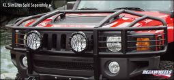 Real Wheels H3 Stainless Steel Mirror Finish Coated Over-The-Hood, Wrap Around Brush Guard w/Top Gri