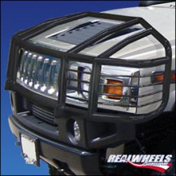Real Wheels Hummer H2 & SUT Black Powder Coated, Over-The-Hood, Wrap Around Brush Guard With Inserts