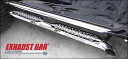 Real Wheels Hummer H2 & SUT Stainless Steel Exhaust Bar Side Steps with S.S. Upper Tube Facade, with